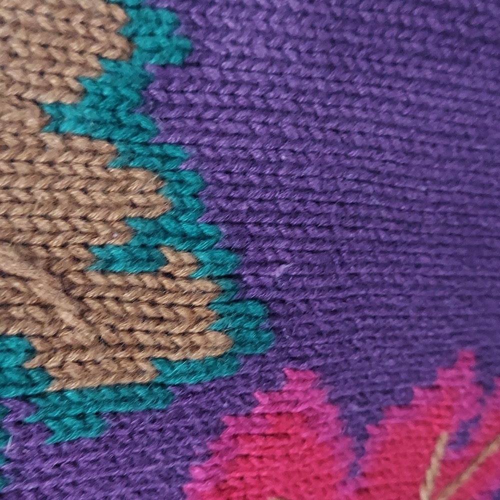 Vintage Women's Chunky Knit Sweater Purple Leaves Fall Sweater Size 8 Me… - Picture 13 of 15